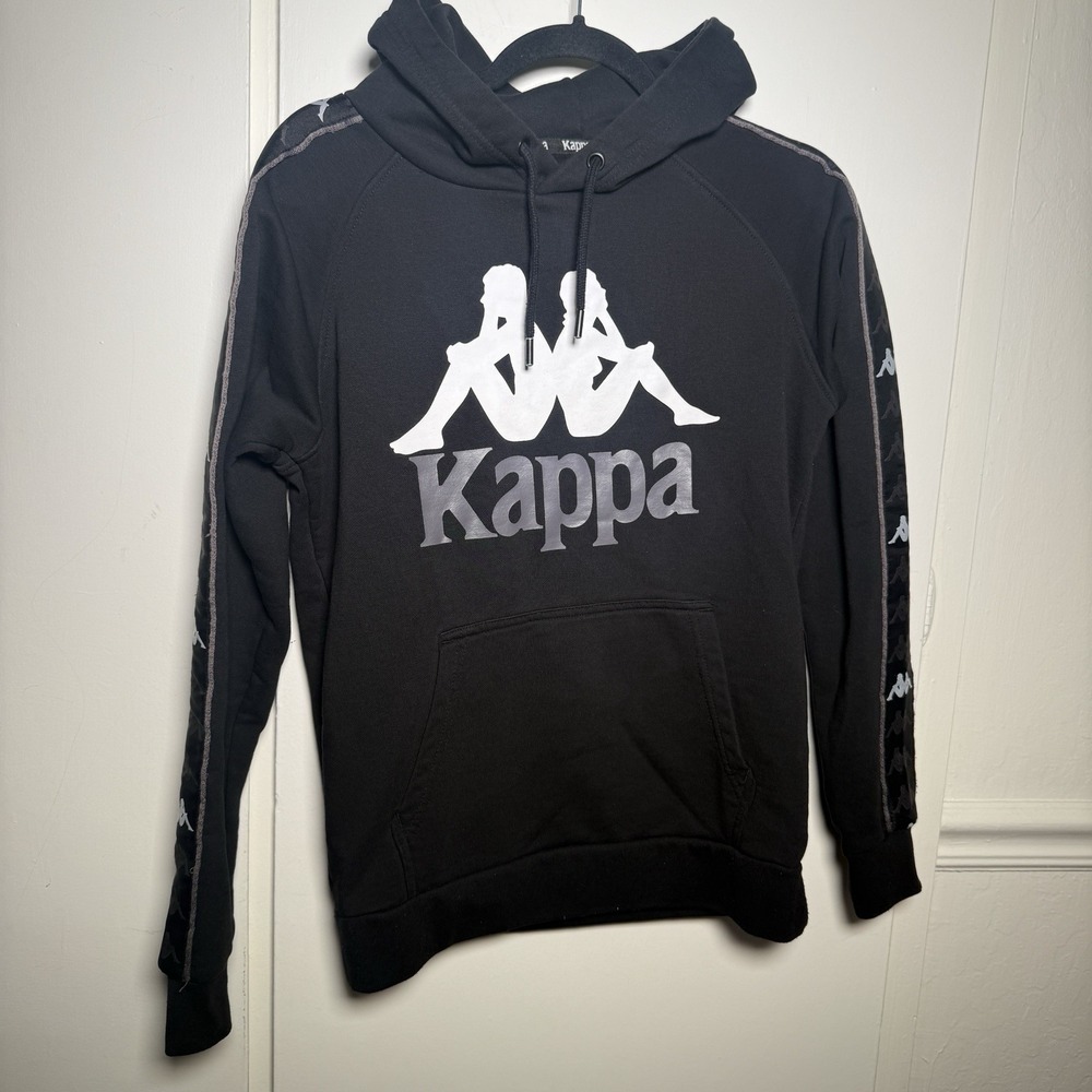 Kappa Black Hoodie Logo Tape Hooded Sweatshirt Small